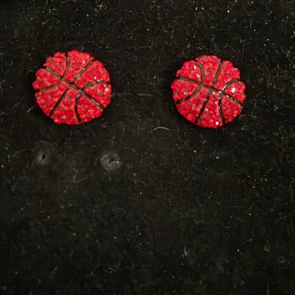 0.5” round red druzy filled basketball stud earrings - Picture 2 of 16